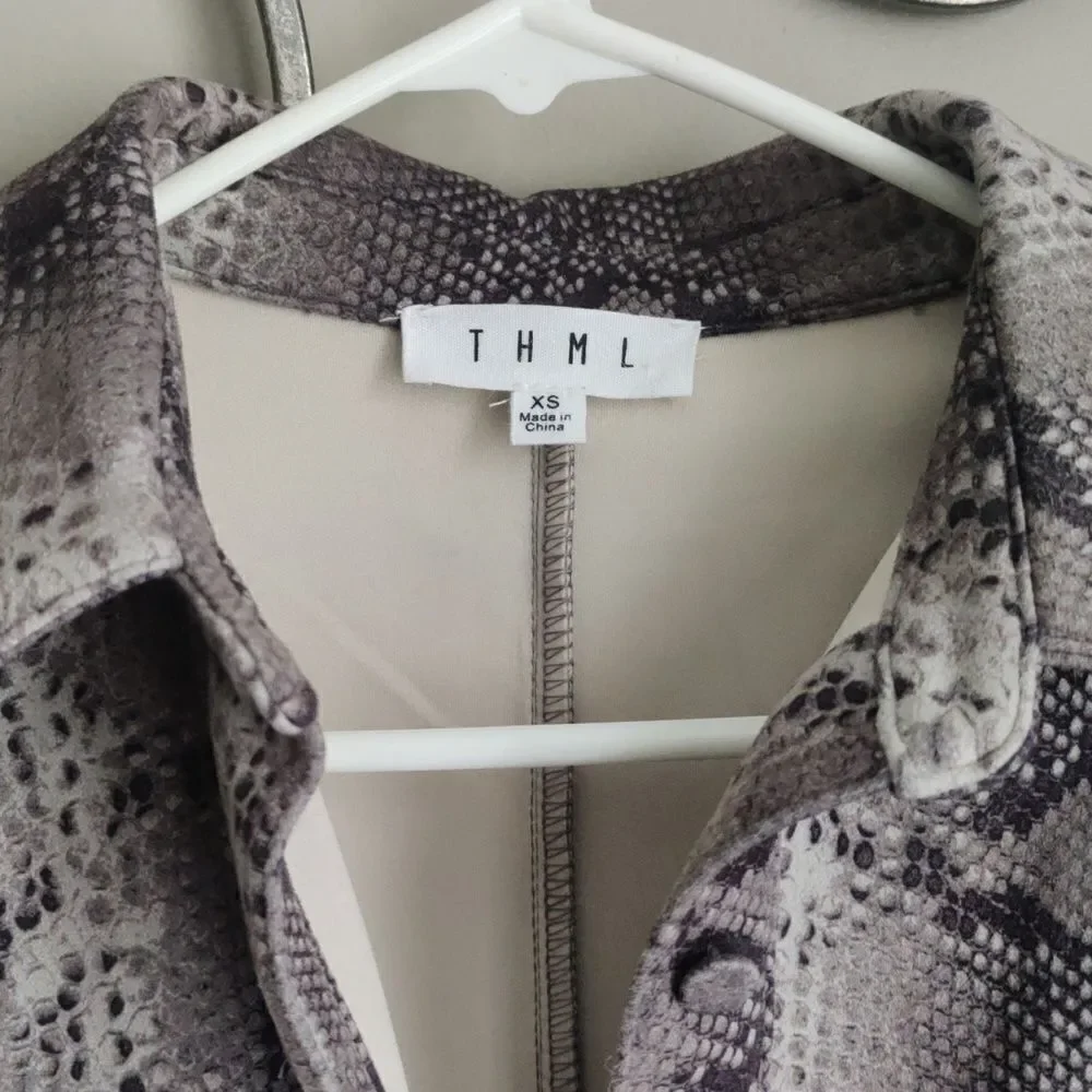 THML Snake Print Dress With Puff Sleeves